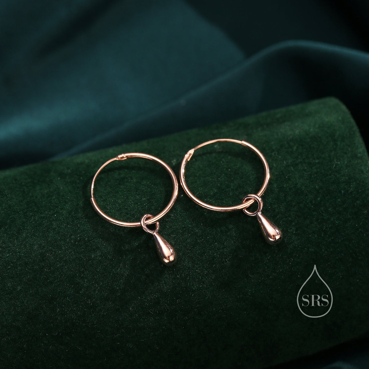Droplet Dangle Hoop Earrings in Sterling Silver, Minimalist Raindrop Charm Hoop Earrings, Detachable Charm Hoops
