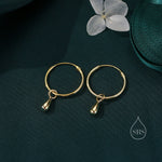 Droplet Dangle Hoop Earrings in Sterling Silver, Minimalist Raindrop Charm Hoop Earrings, Detachable Charm Hoops