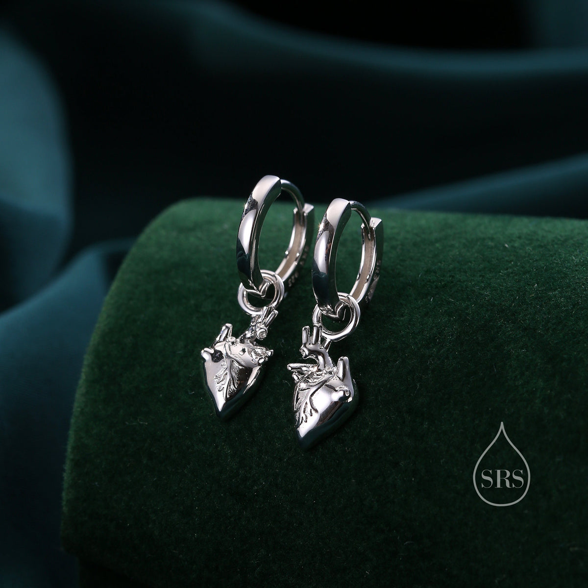 Anatomical Heart Huggie Hoop Earrings in Sterling Silver, Silver or Gold or Rose Gold, Beating Heart Hoop Earrings, Realistic Heart Earrings
