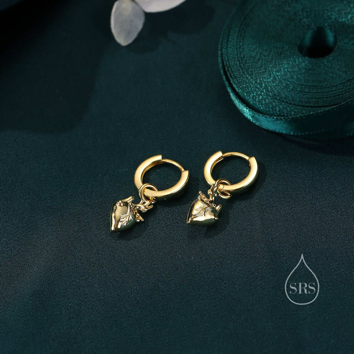 Anatomical Heart Huggie Hoop Earrings in Sterling Silver, Silver or Gold or Rose Gold, Beating Heart Hoop Earrings, Realistic Heart Earrings