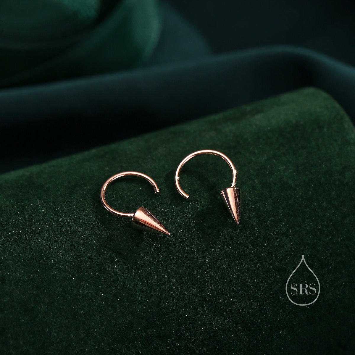 Small Spike Open Huggie Hoop Earrings in Sterling Silver, Silver, Gold or Rose Gold, Dainty Pyramid Spike Open Threader, Threader Hoop