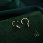 Small Spike Open Huggie Hoop Earrings in Sterling Silver, Silver, Gold or Rose Gold, Dainty Pyramid Spike Open Threader, Threader Hoop