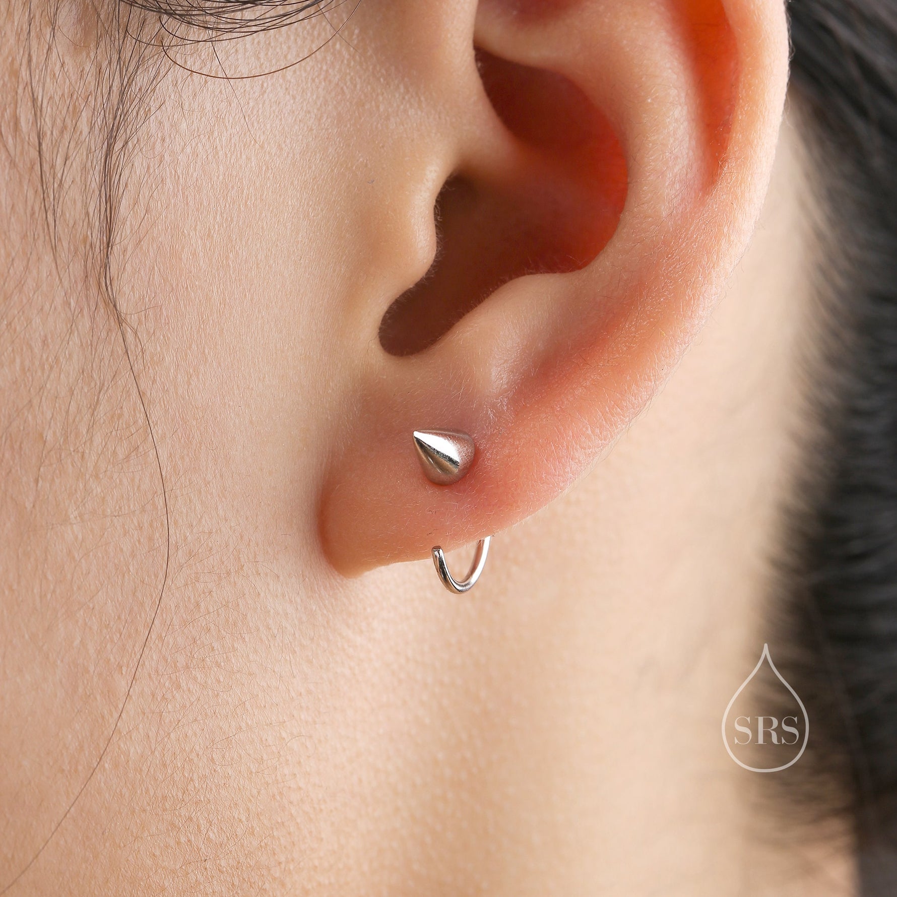 Small Spike Open Huggie Hoop Earrings in Sterling Silver, Silver, Gold or Rose Gold, Dainty Pyramid Spike Open Threader, Threader Hoop