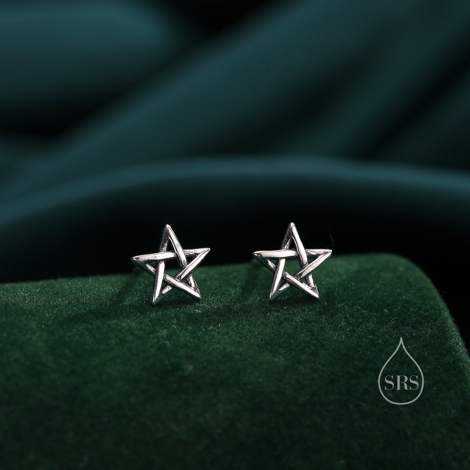 Pentagram Stud Earrings in Sterling Silver, Polished or Oxidised Finish, Pentagram Star Earrings, Star Stud