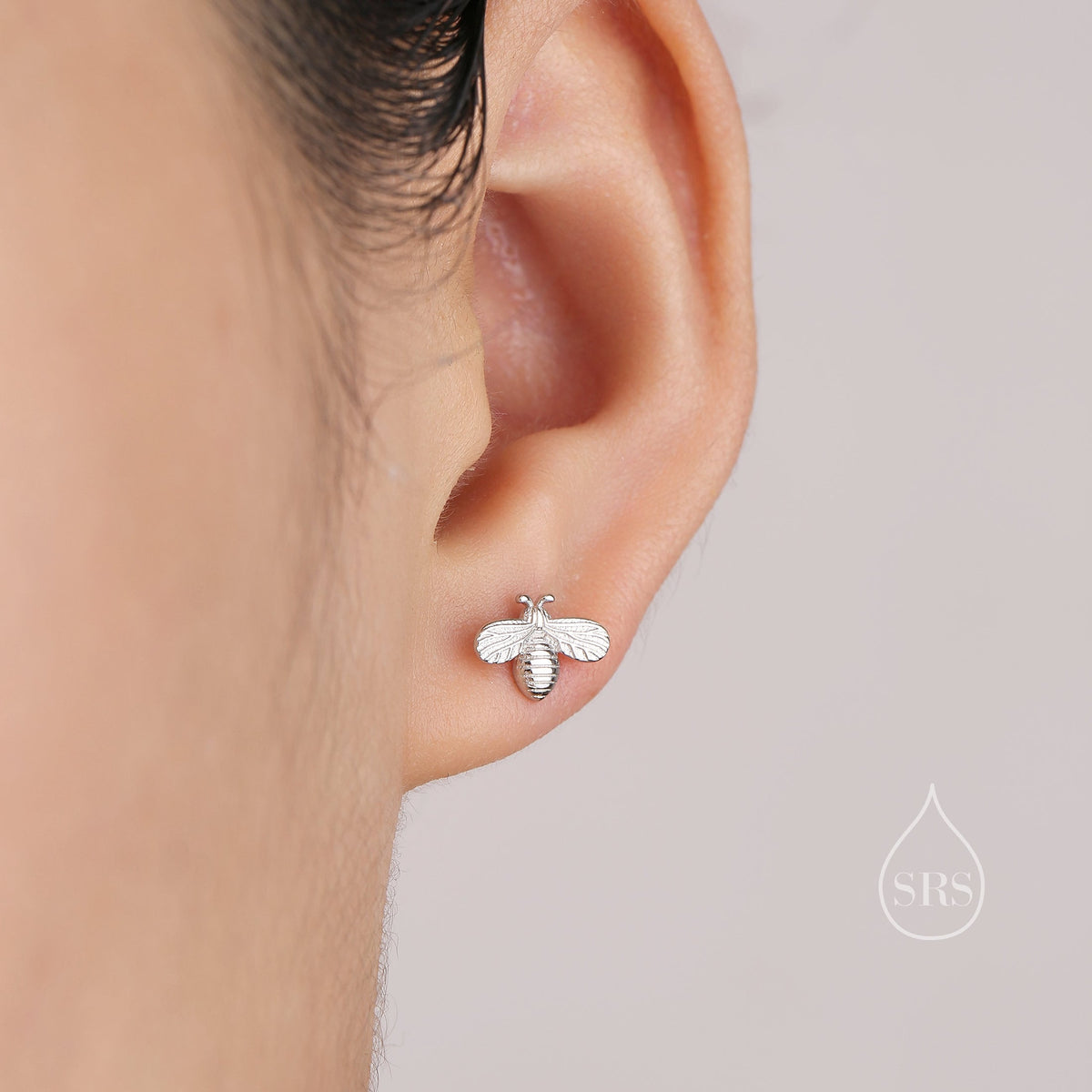 Sterling Silver Honey Bee Stud Earrings, Silver or Gold, Bee Earrings, Honey Bee Earrings