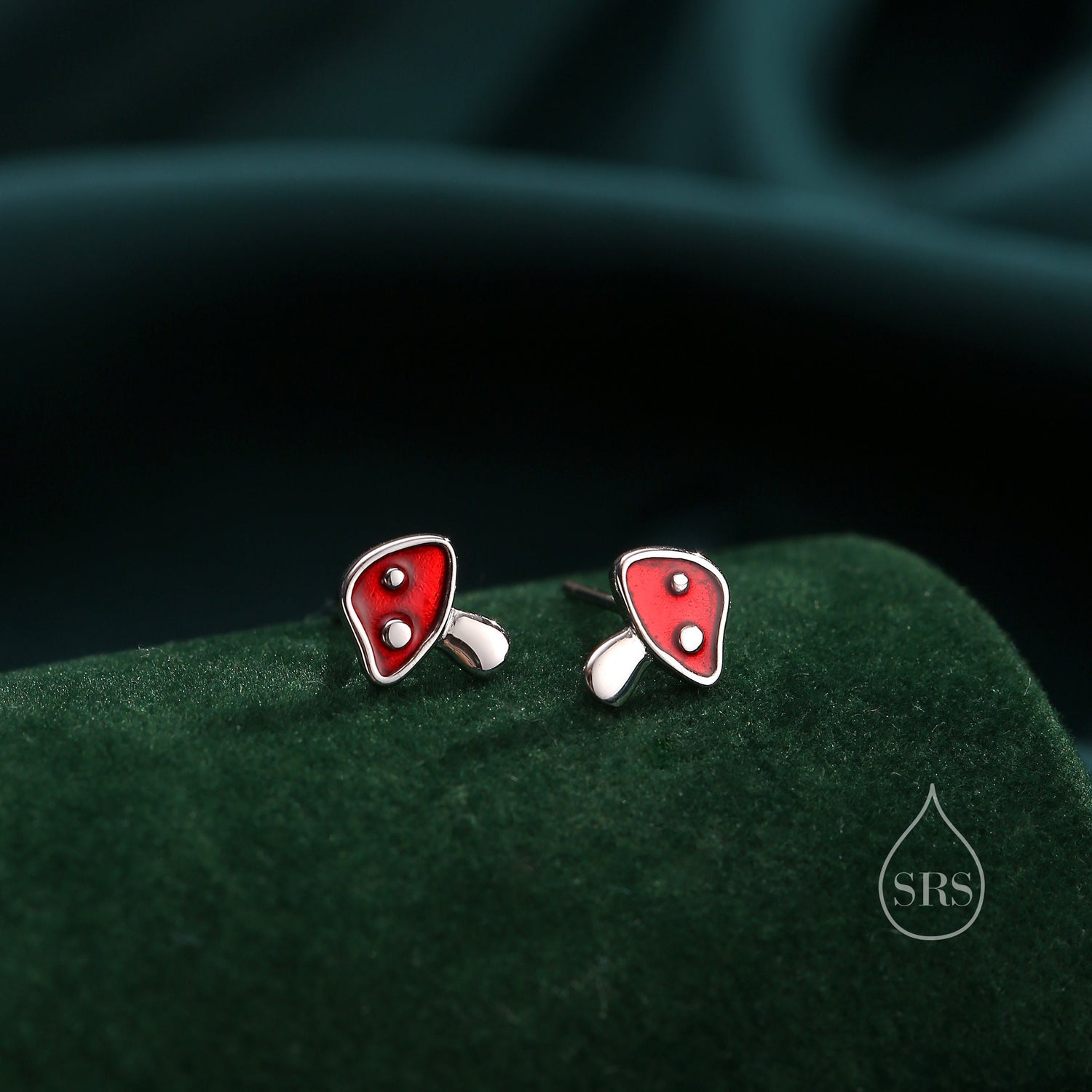 Tiny Mushroom Stud Earrings in Sterling Silver, Hand Painted Enamel, Fly Agaric, Nature Inspired Plant Earrings, Fungus Earrings
