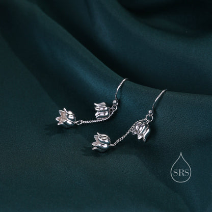 Lily of the valley Dangle Earrings in Sterling Silver, Lily of the Valley Flower Dangle Earrings