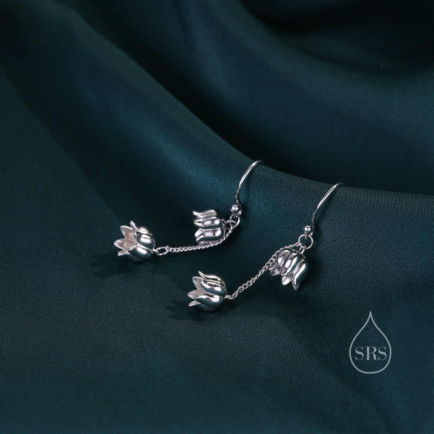 Lily of the valley Dangle Earrings in Sterling Silver, Lily of the Valley Flower Dangle Earrings