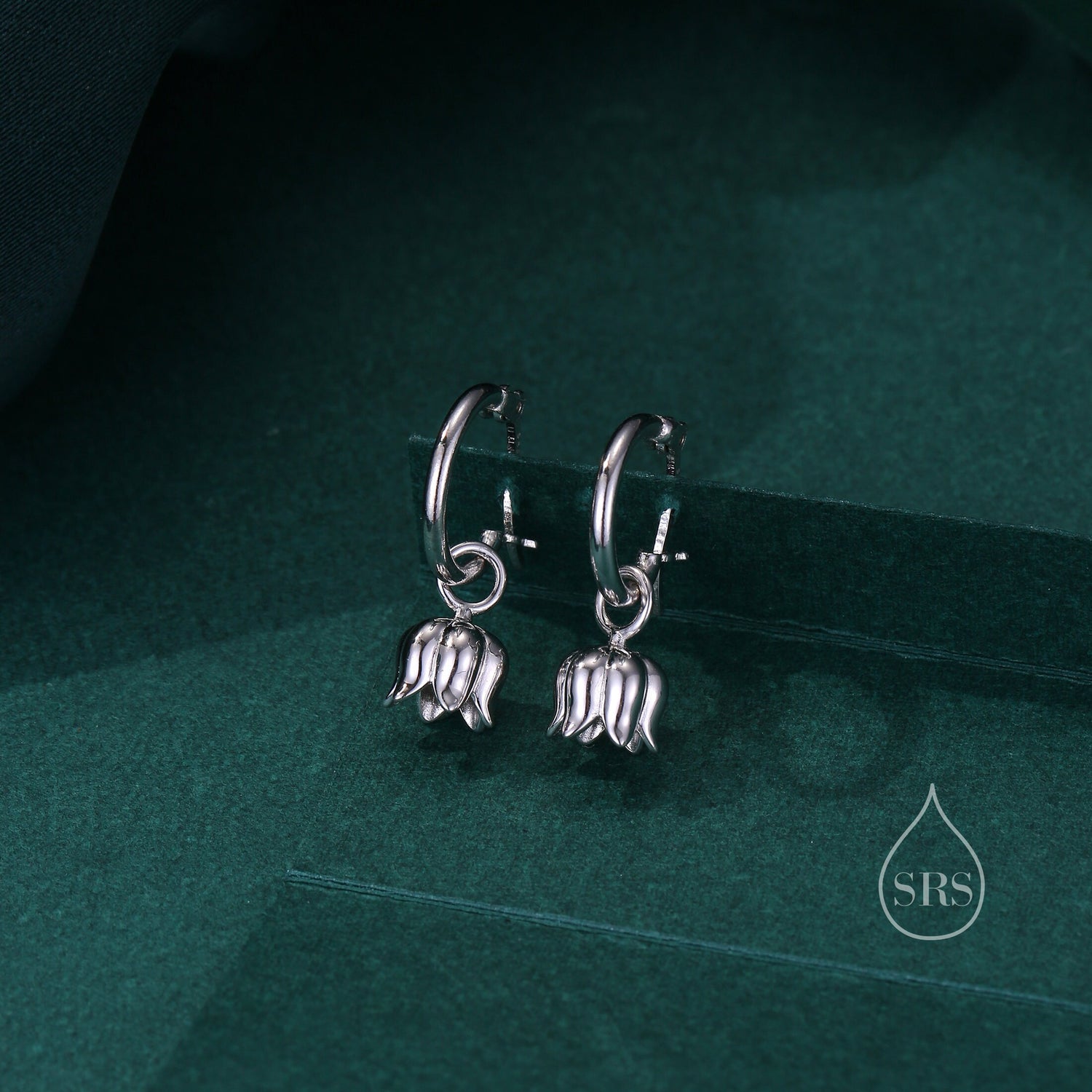 Lily of the valley Huggie Hoop Earrings in Sterling Silver, Lily of the Valley Flower Dangle Earrings, Detachable Charms