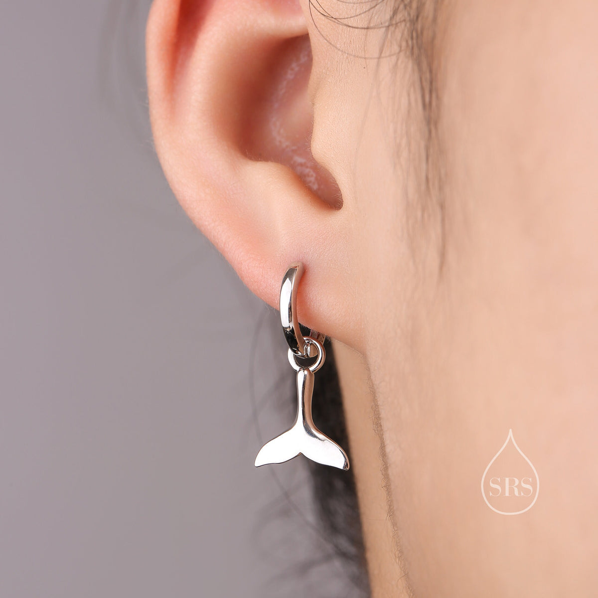 Whale Tail Huggie Hoop Earrings in Sterling Silver, Silver or Gold, Fish Tail Earrings, Fish Earrings, Silver Fish Earring, Detachable
