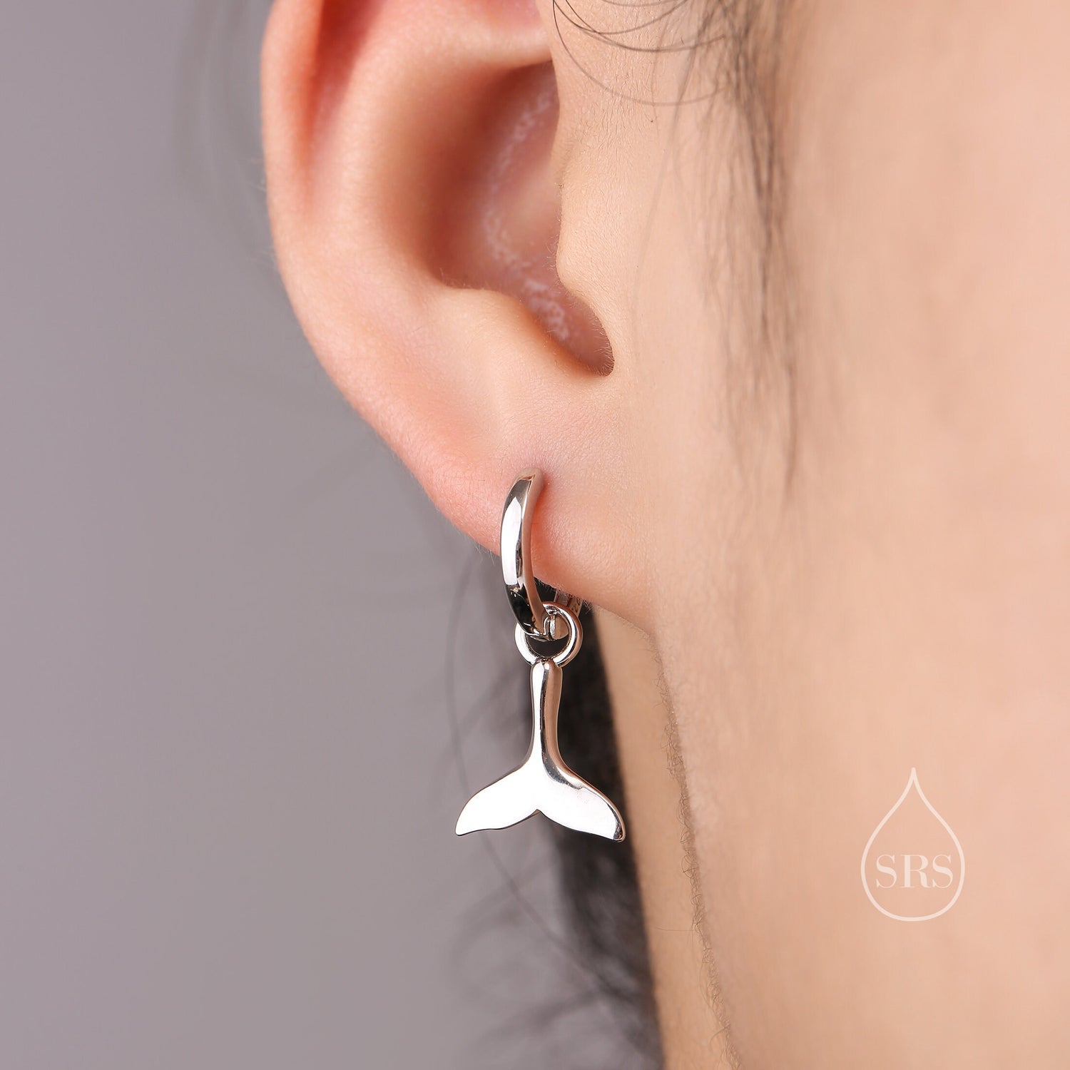 Whale Tail Huggie Hoop Earrings in Sterling Silver, Silver or Gold, Fish Tail Earrings, Fish Earrings, Silver Fish Earring, Detachable