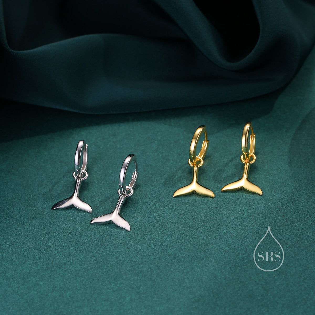 Whale Tail Huggie Hoop Earrings in Sterling Silver, Silver or Gold, Fish Tail Earrings, Fish Earrings, Silver Fish Earring, Detachable