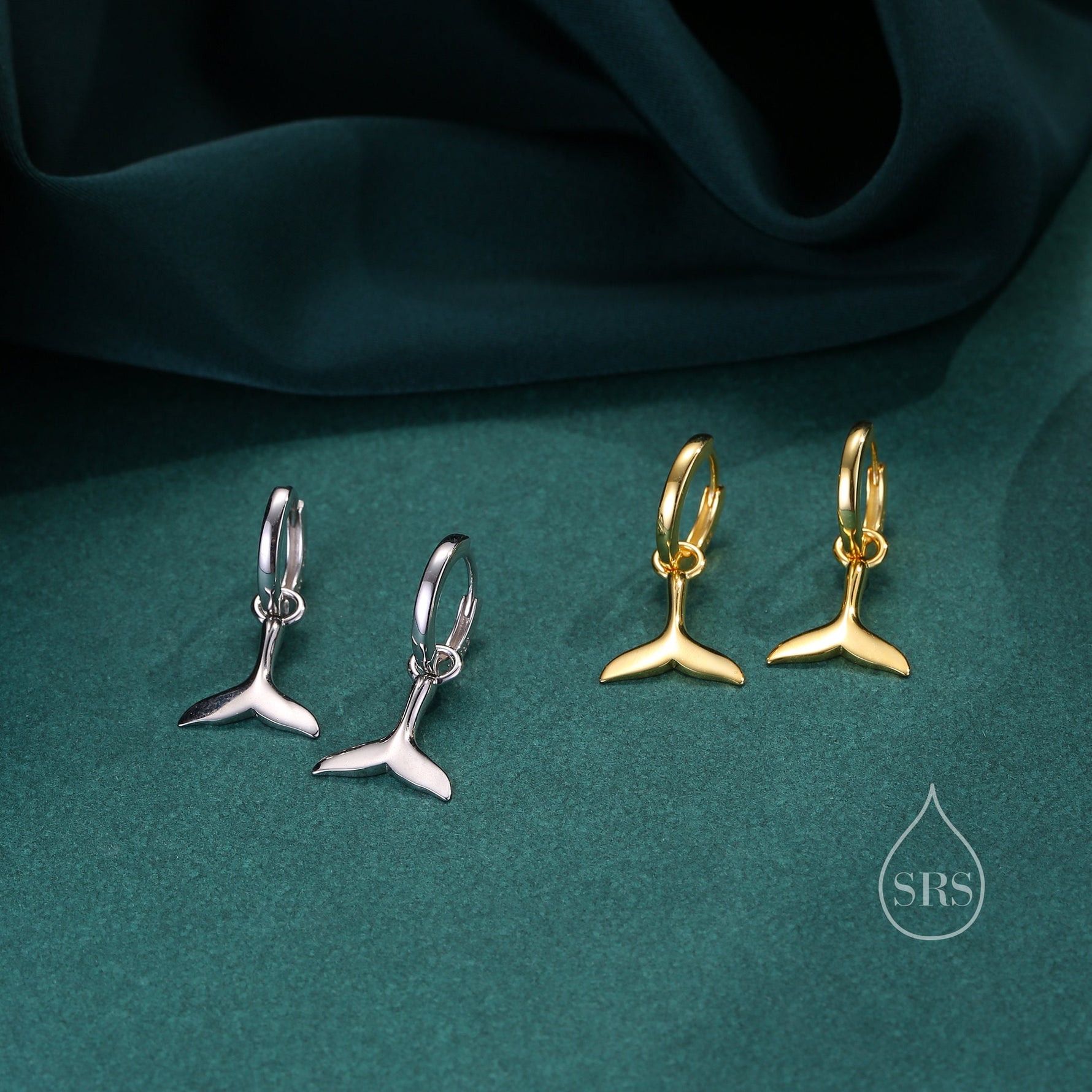 Whale Tail Huggie Hoop Earrings in Sterling Silver, Silver or Gold, Fish Tail Earrings, Fish Earrings, Silver Fish Earring, Detachable