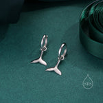 Whale Tail Huggie Hoop Earrings in Sterling Silver, Silver or Gold, Fish Tail Earrings, Fish Earrings, Silver Fish Earring, Detachable