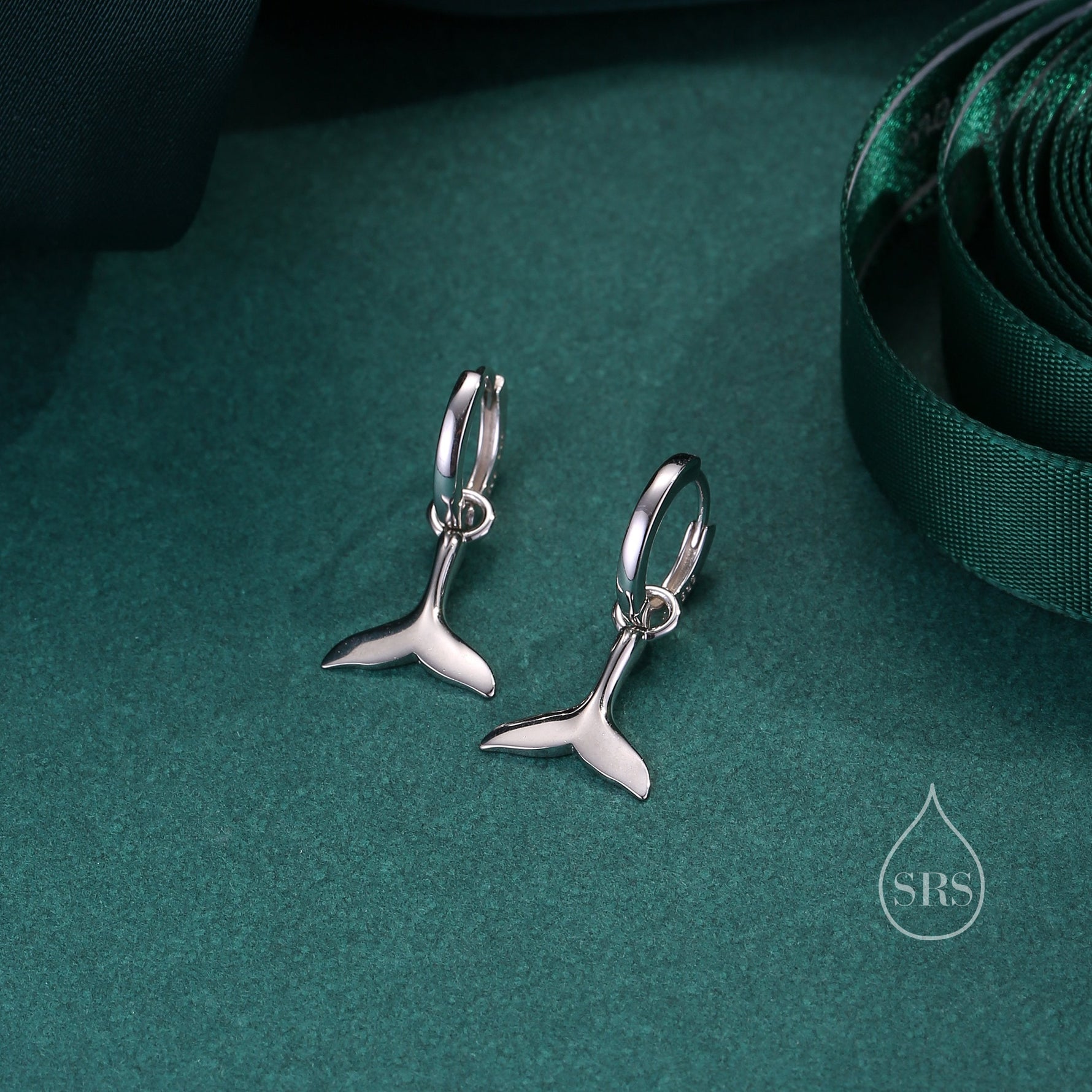 Whale Tail Huggie Hoop Earrings in Sterling Silver, Silver or Gold, Fish Tail Earrings, Fish Earrings, Silver Fish Earring, Detachable