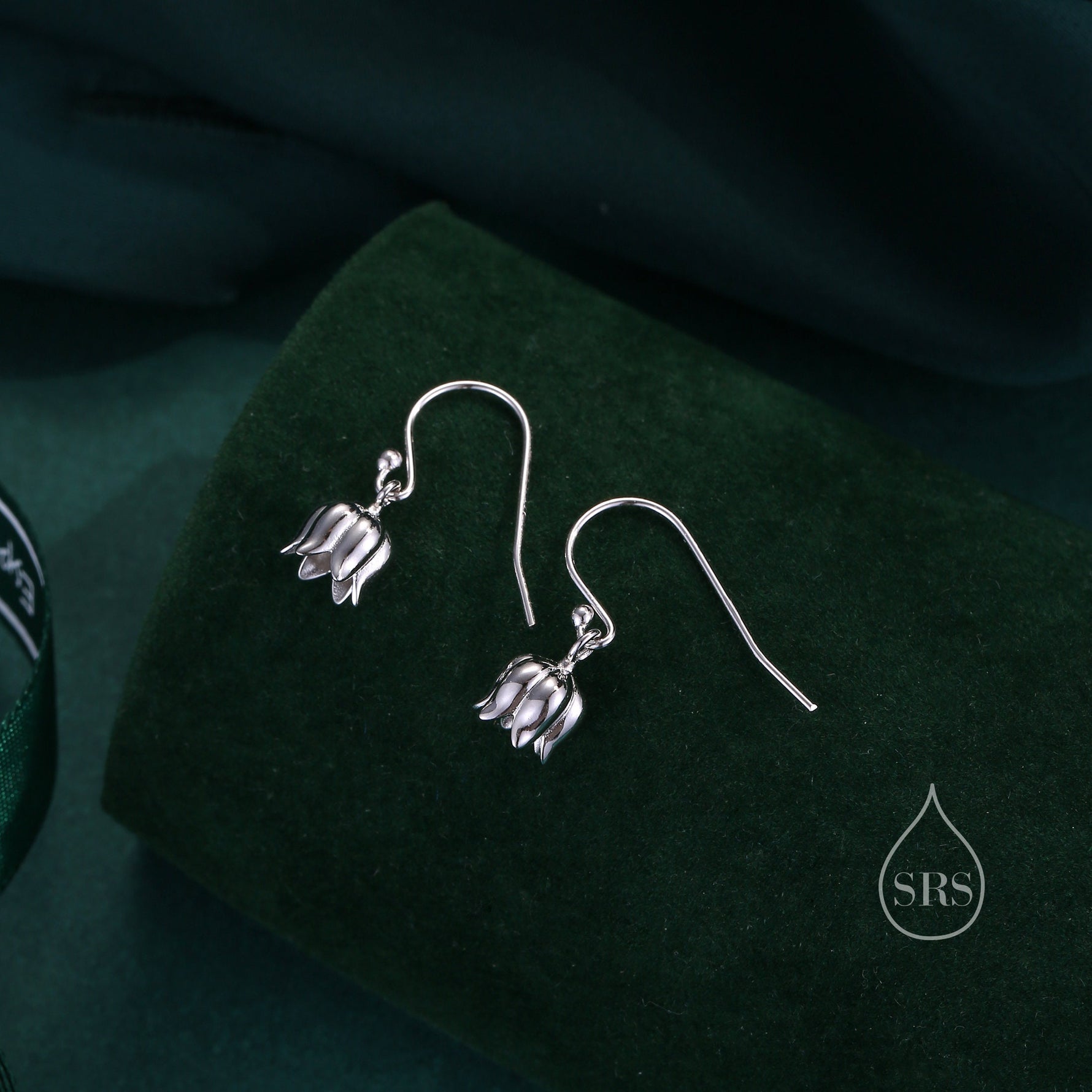 Lily of the valley Dangle Hook Earrings in Sterling Silver, Lily of the Valley Flower Dangle Earrings