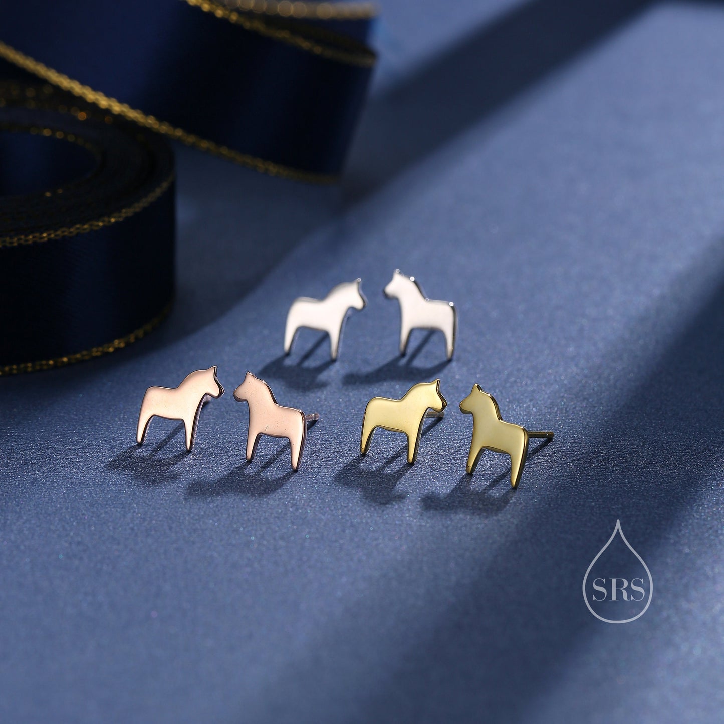 Dainty Dala Horse Stud Earrings in Sterling Silver - Nordic Style - Silver, Gold or Rose Gold, Swedish Design - Cute Animal Earrings - Fun