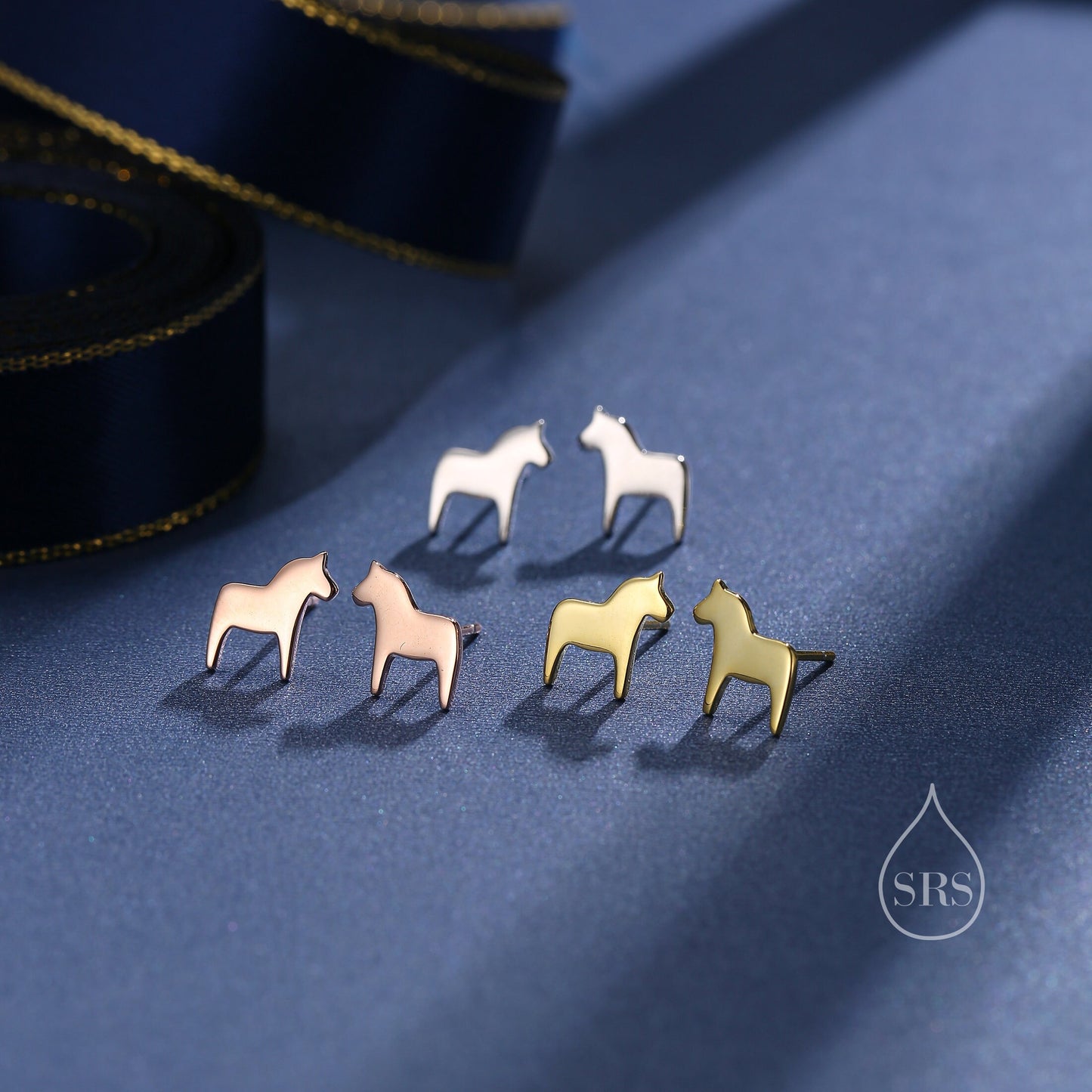 Dainty Dala Horse Stud Earrings in Sterling Silver - Nordic Style - Silver, Gold or Rose Gold, Swedish Design - Cute Animal Earrings -  Fun