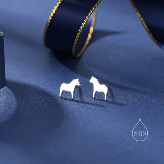 Dainty Dala Horse Stud Earrings in Sterling Silver - Nordic Style - Silver, Gold or Rose Gold, Swedish Design - Cute Animal Earrings - Fun
