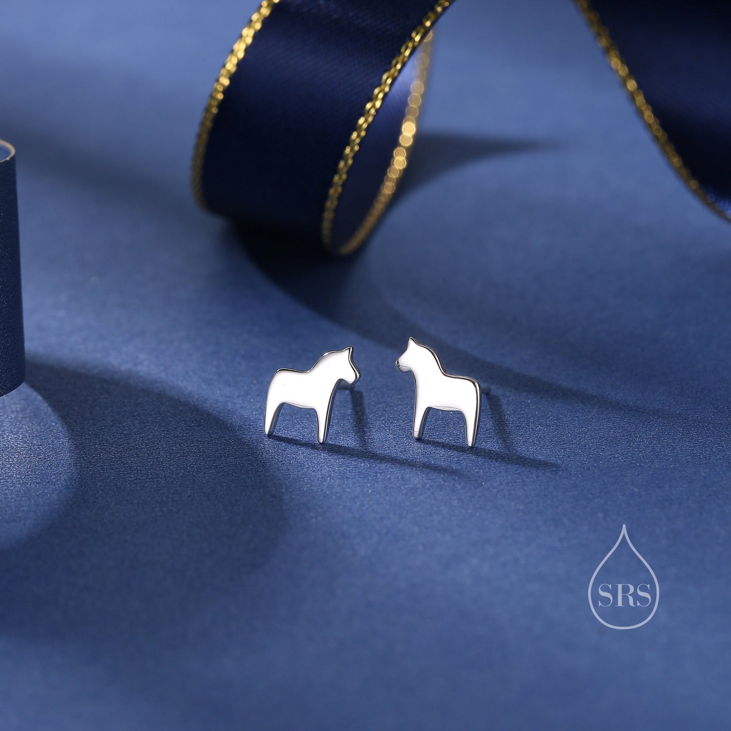 Dainty Dala Horse Stud Earrings in Sterling Silver - Nordic Style - Silver, Gold or Rose Gold, Swedish Design - Cute Animal Earrings -  Fun