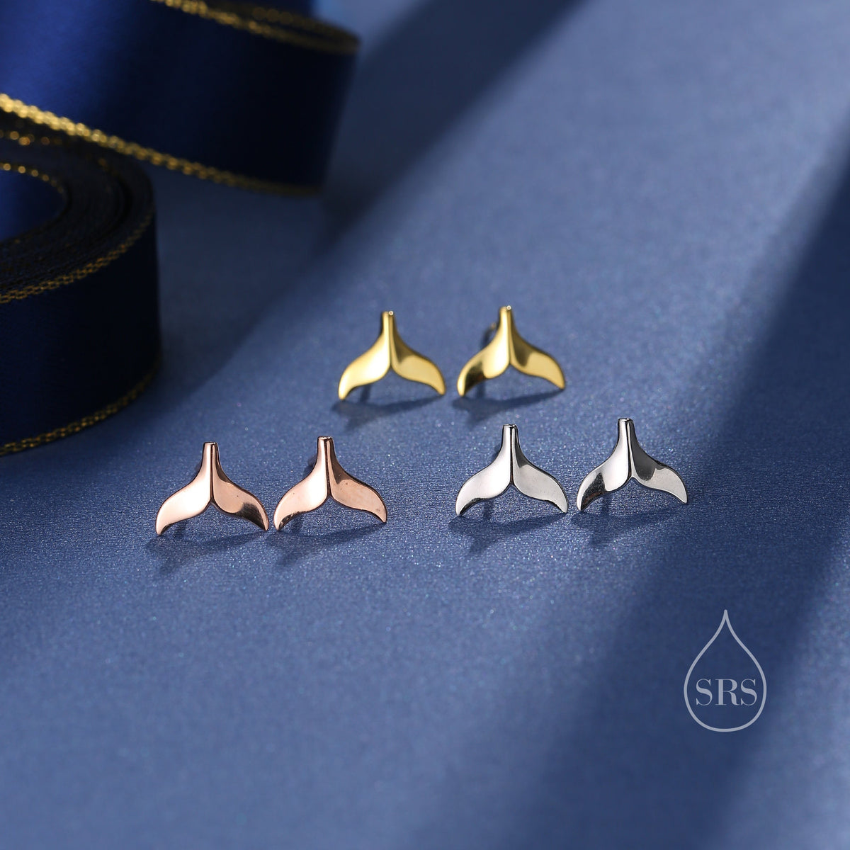 Whale Tail 18G Screw Back Earrings in Sterling Silver, Animal Earrings