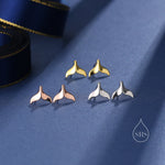 Whale Tail 18G Screw Back Earrings in Sterling Silver, Animal Earrings