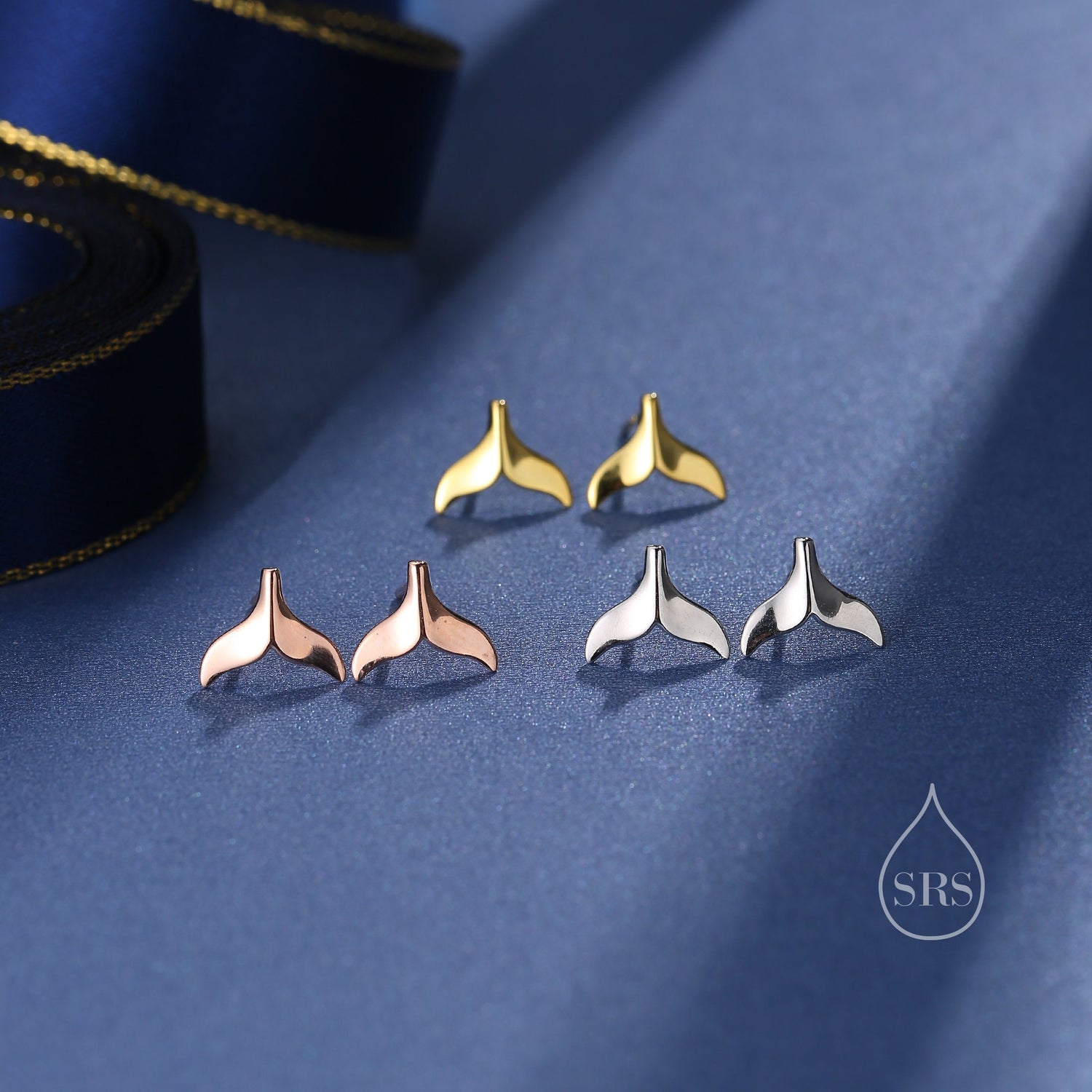 Whale Tail Stud Earrings in Sterling Silver, Silver or Gold or Rose Gold, Fish Tail Earrings, Fish Earrings, Silver Fish Earring, Nautical