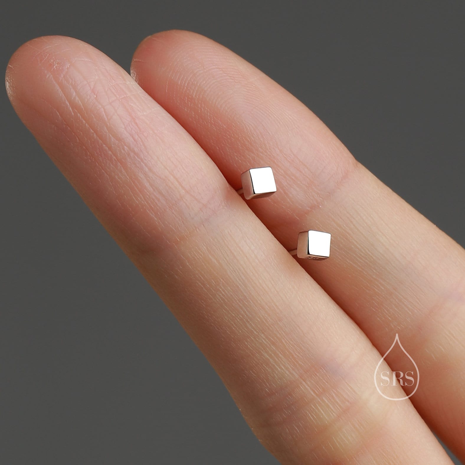 Tiny Little Cube Stud Earrings in Sterling Silver, Silver, Gold or Rose Gold, Small Cube Earrings, Geometric Stacking Earrings
