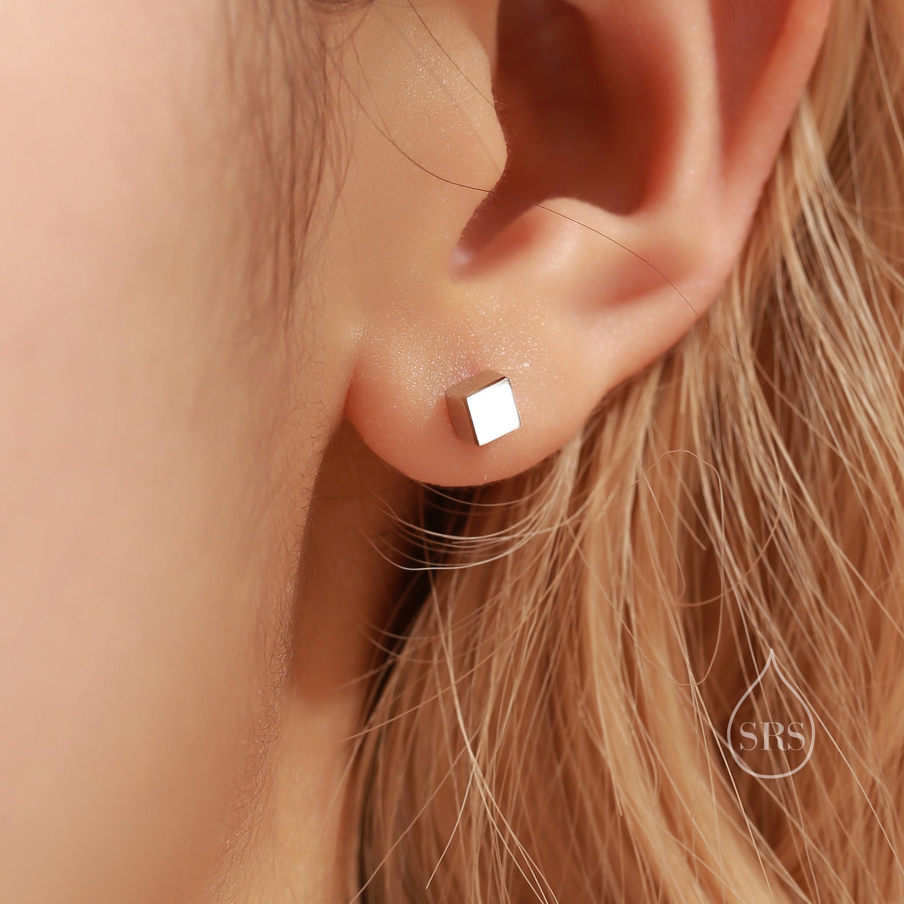 Tiny Little Cube Stud Earrings in Sterling Silver, Silver, Gold or Rose Gold, Small Cube Earrings, Geometric Stacking Earrings