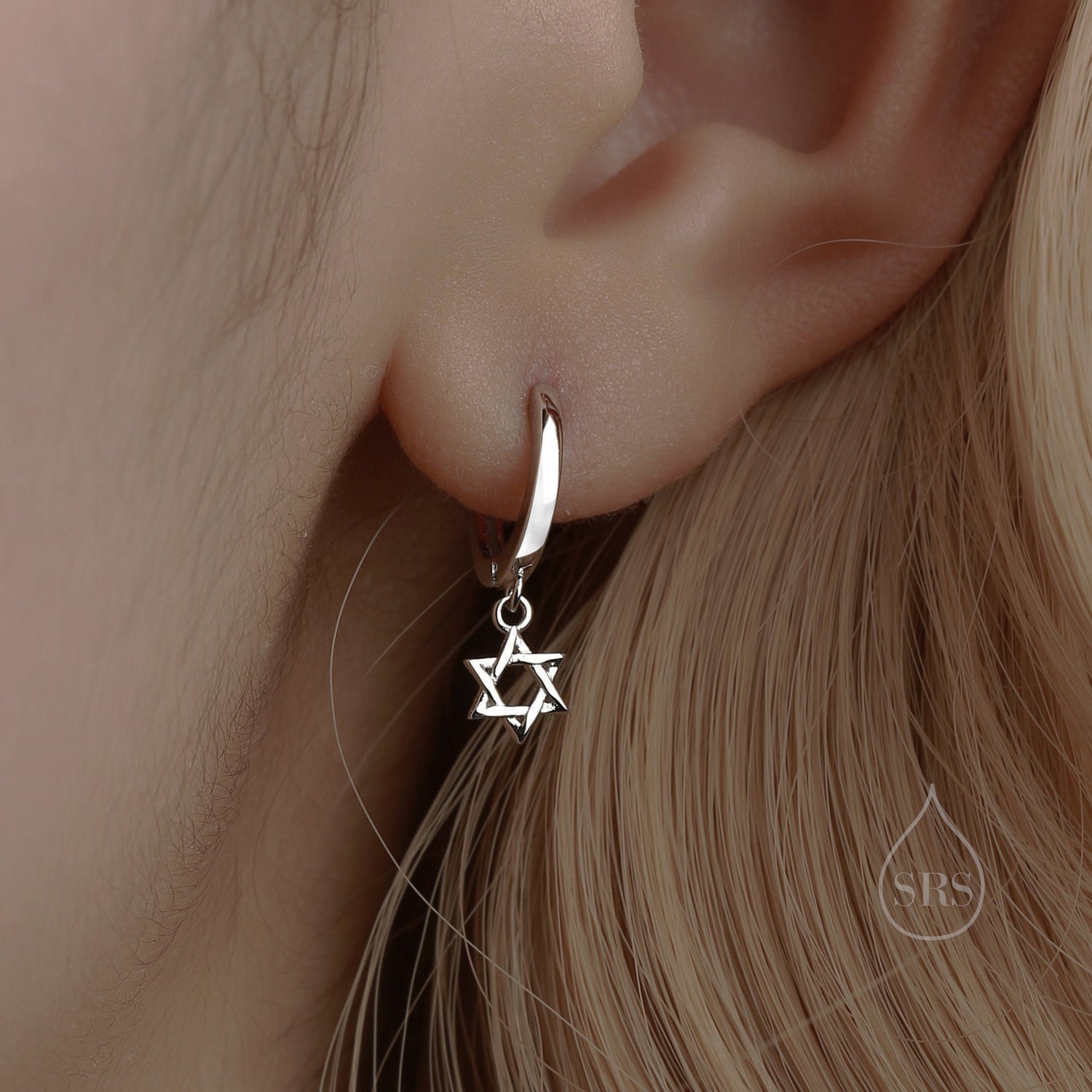 Pair of Star of David Huggie Hoop Earrings in Sterling Silver, Silver, Gold or Rose Gold, Tiny Star Hoops