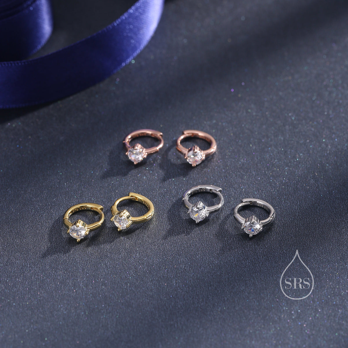 Tiny CZ Solitaire Huggie Hoop in Sterling Silver, Silver or Gold or Rose Gold, Single CZ Huggie Earrings, CZ Huggie Hoops