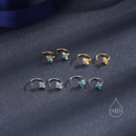 CZ Hydrangea Flower Huggie Hoop Earrings in Sterling Silver, Aurora and Turquoise CZ, Tiny Four CZ Open Hoops, Pull Through Threaders