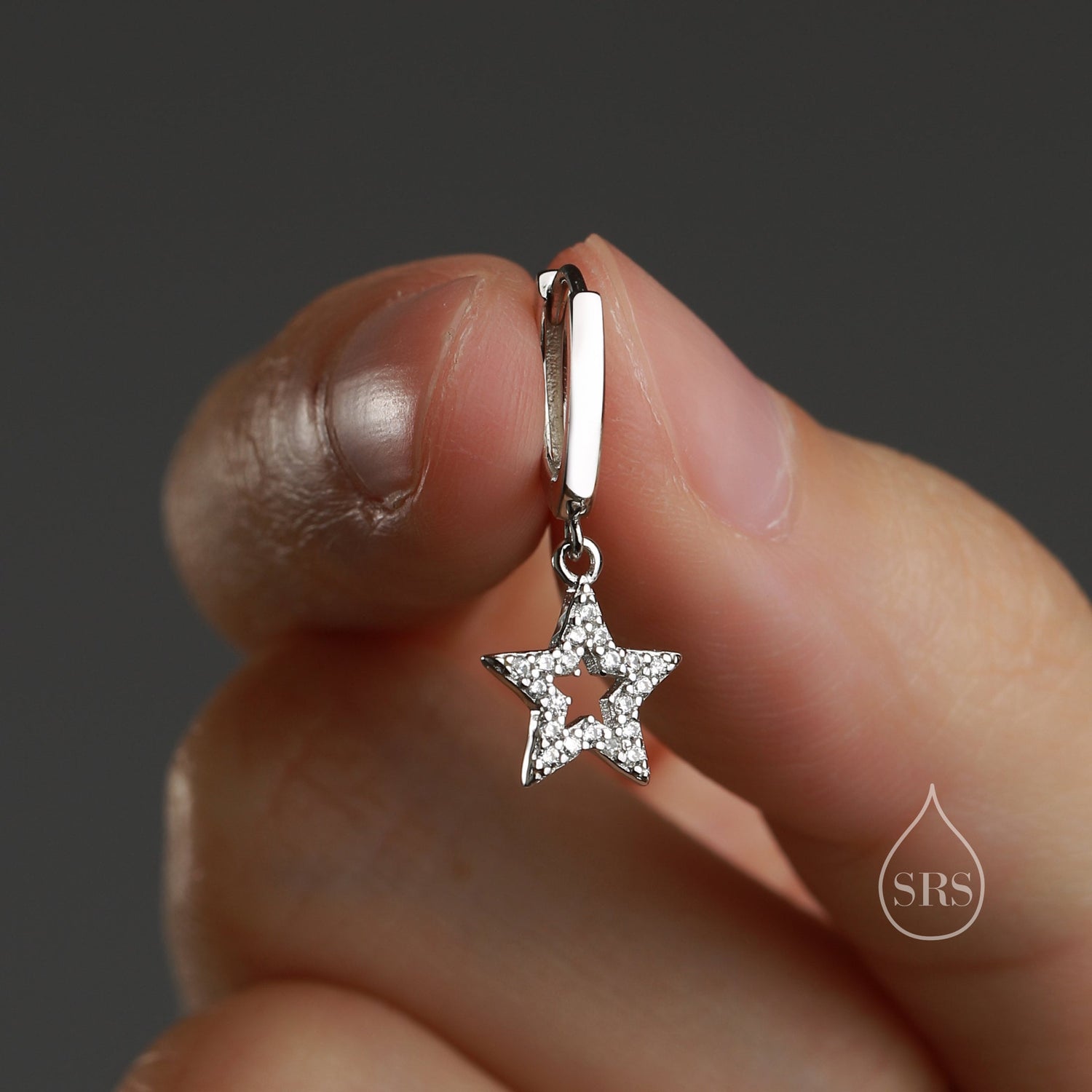 CZ Star Huggie Hoop Earrings in Sterling Silver, Silver, Gold or Rose Gold, Tiny Star Hoops