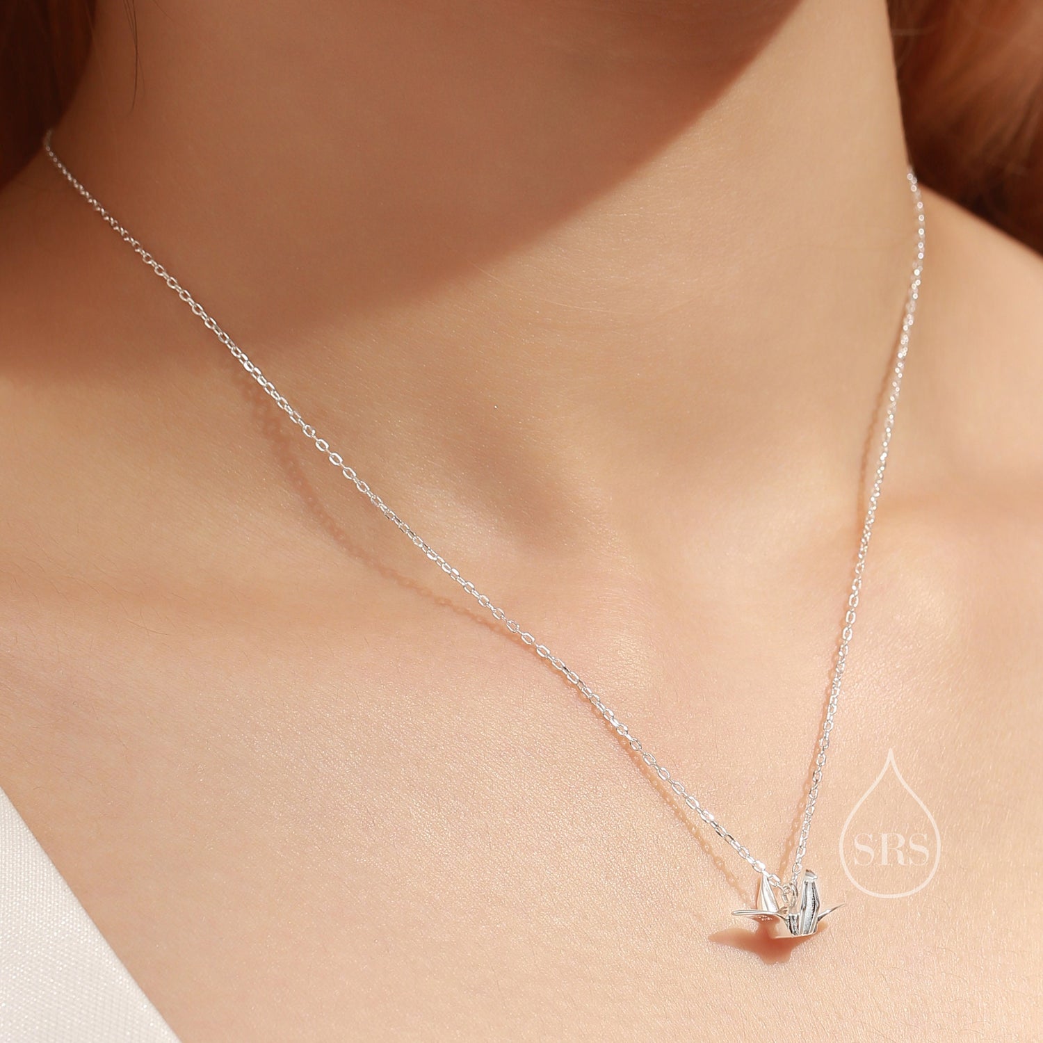 Tiny Origami Crane Pendant Necklace in Sterling Silver, Cute Japanese Crane Necklace, Silver Good Luck Origami Necklace