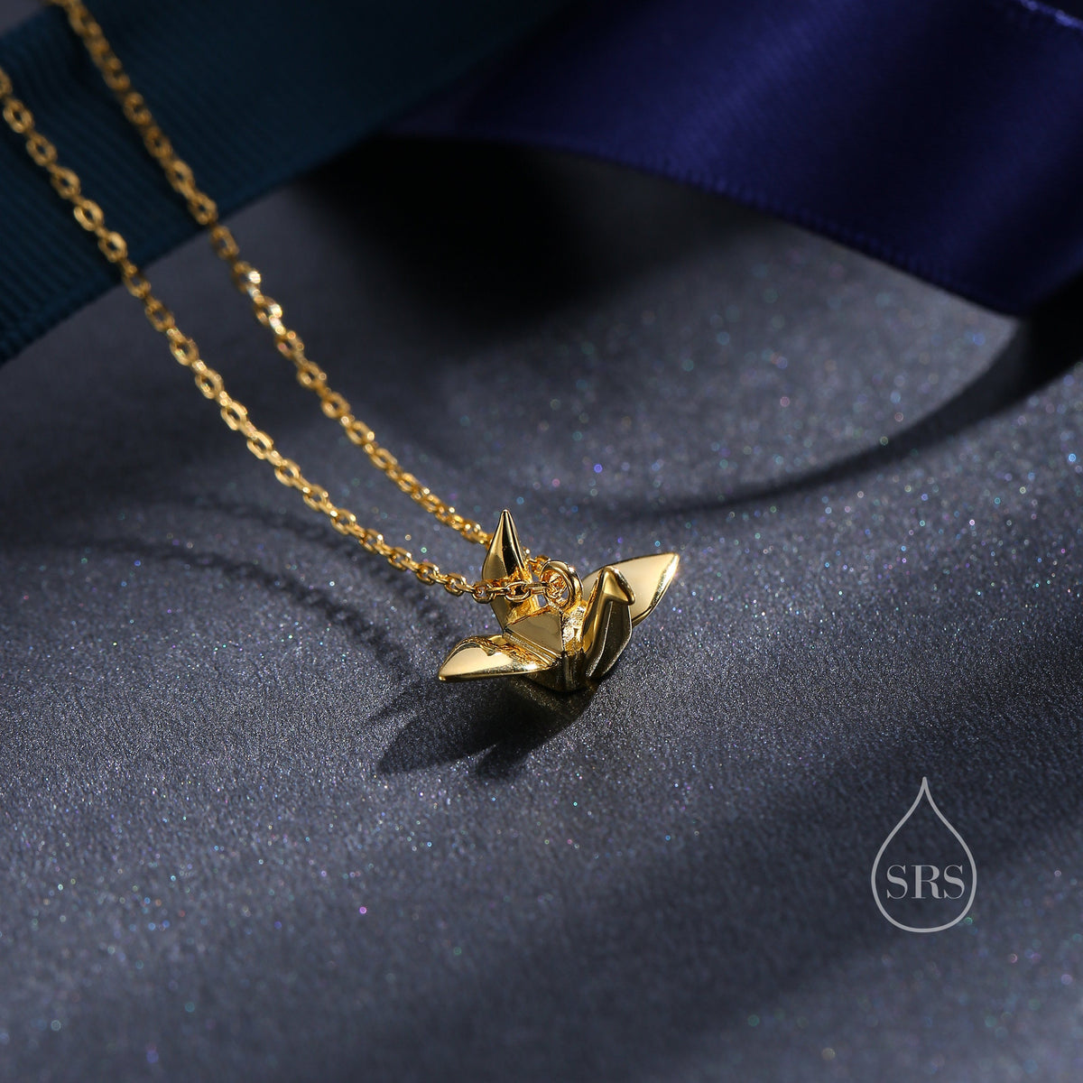 Tiny Origami Crane Pendant Necklace in Sterling Silver, Cute Japanese Crane Necklace, Silver Good Luck Origami Necklace
