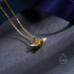 Tiny Origami Crane Pendant Necklace in Sterling Silver, Cute Japanese Crane Necklace, Silver Good Luck Origami Necklace