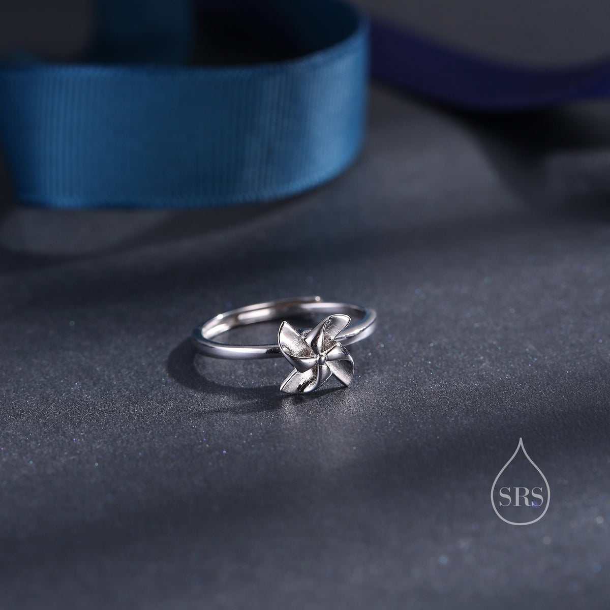 Sterling Silver Rotatable Pinwheel Ring, Fidget Ring, Adjustable Size Pinwheel Ring, Rotatable Ring, Dainty and Delicate