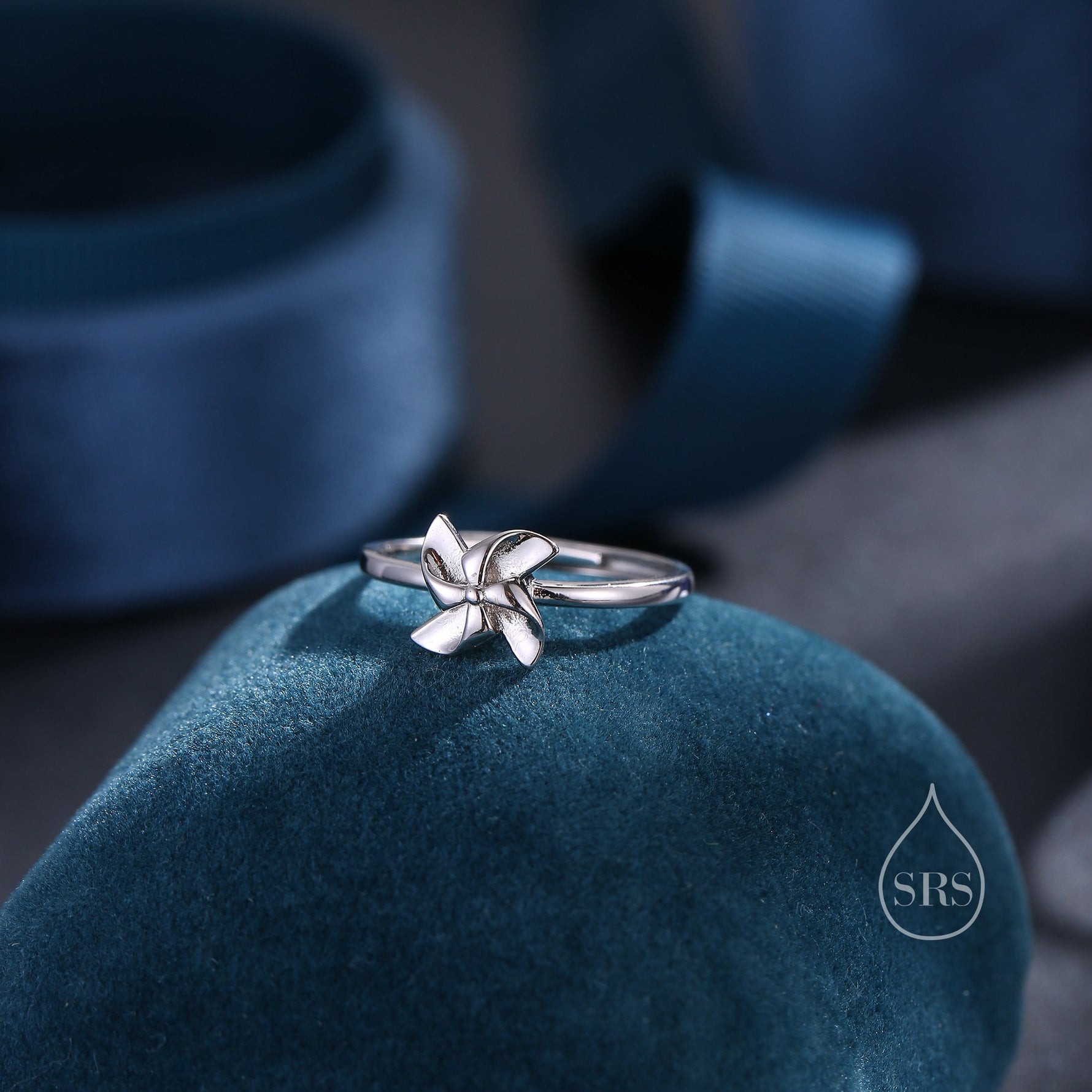 Sterling Silver Rotatable Pinwheel Ring, Fidget Ring, Adjustable Size Pinwheel Ring, Rotatable Ring, Dainty and Delicate