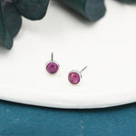 Genuine Garnet Crystal Stud Earrings in Sterling Silver, 4mm Natural Garnet Stud Earrings, January Birthstone