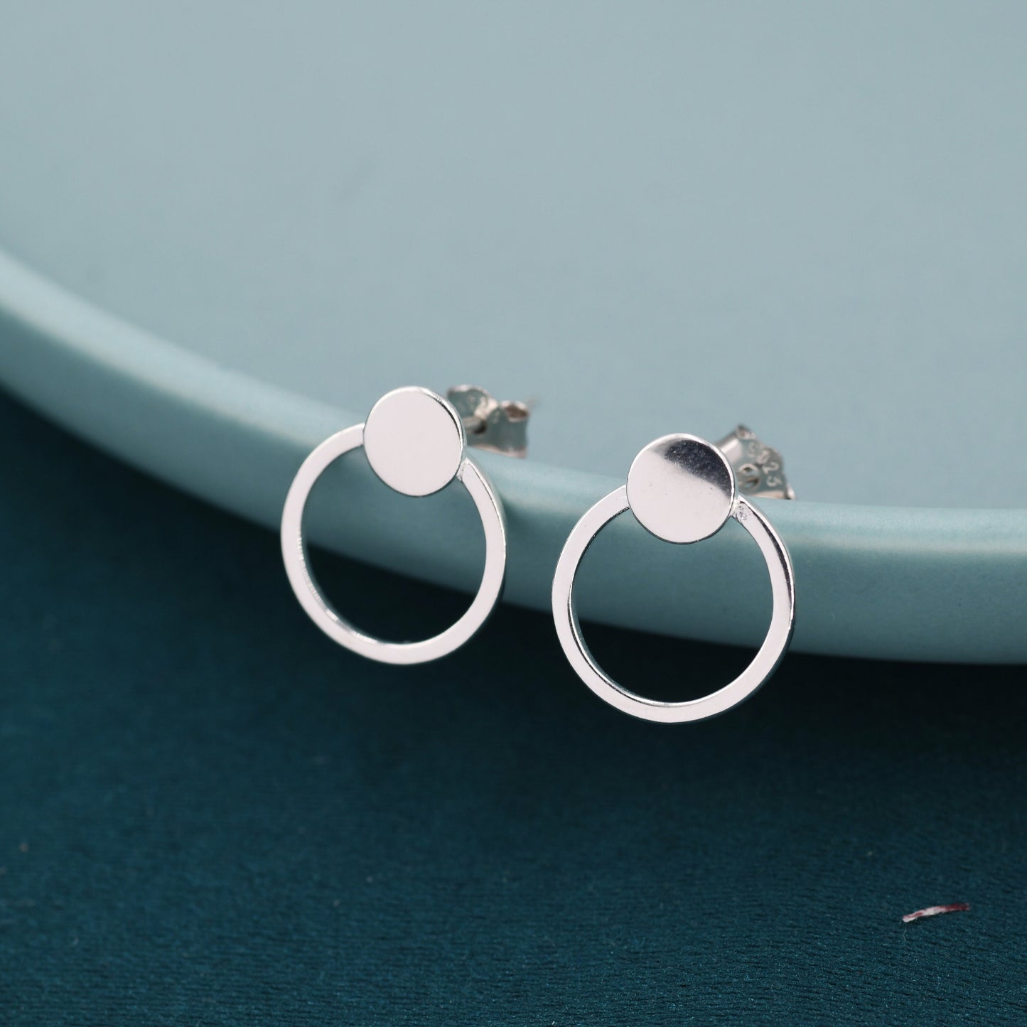 Minimalist Circle and Dot Geometric Stud Earrings in Sterling Silver, Silver or Gold, Modern and Contemporary Jewellery