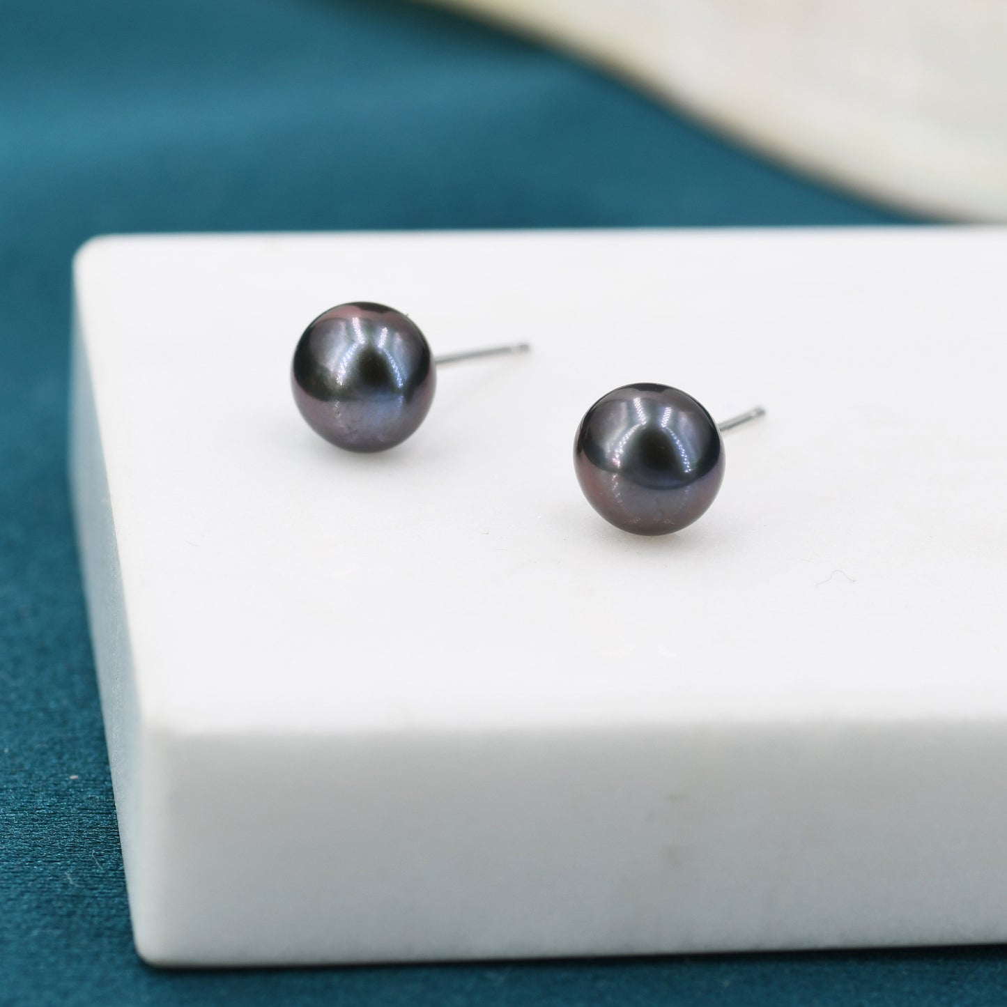 Natural Black Pearl Stud Earrings in Sterling Silver, Various Sizes,  Button Shape Black Freshwater Pearl Earrings, Natural Pearl Earrings