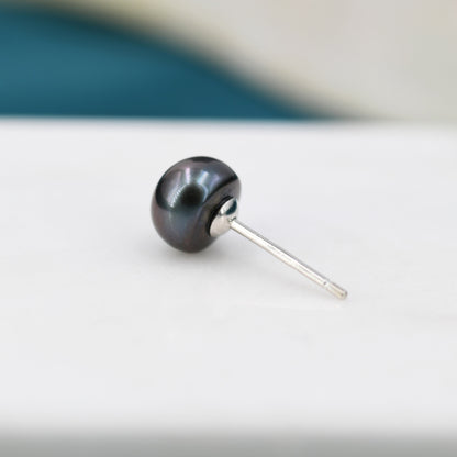 Natural Black Pearl Stud Earrings in Sterling Silver, 5mm or 6mm,  Silver Freshwater Pearl Earrings, Star Earrings, Natural Pearl Earrings