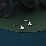 Three CZ Trinity Threader Hoop Earrings in Sterling Silver, Three Dot Open Hoop Earrings, Huggie Hoop, Silver or Gold, Pull Through