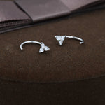 Three CZ Trinity Threader Hoop Earrings in Sterling Silver, Three Dot Open Hoop Earrings, Huggie Hoop, Silver or Gold, Pull Through