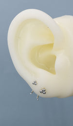 Tiny Three Ball Huggie Hoop Earrings in Sterling Silver, Three Ball Cluster Earrings, Open Hoops, Pull-Through Threader Earrings,