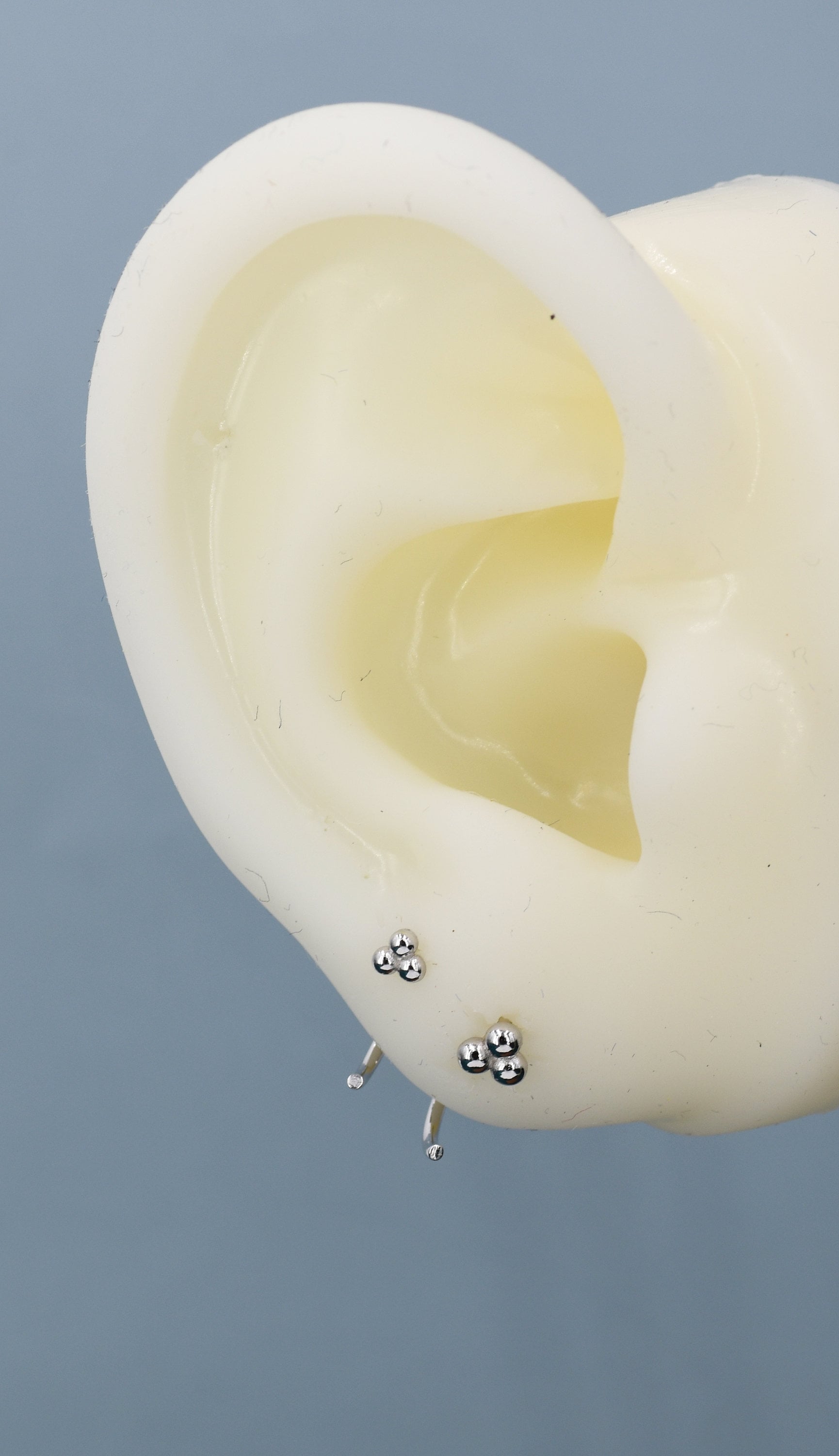 Tiny Three Ball Huggie Hoop Earrings in Sterling Silver, Three Ball Cluster Earrings, Open Hoops, Pull-Through Threader Earrings,