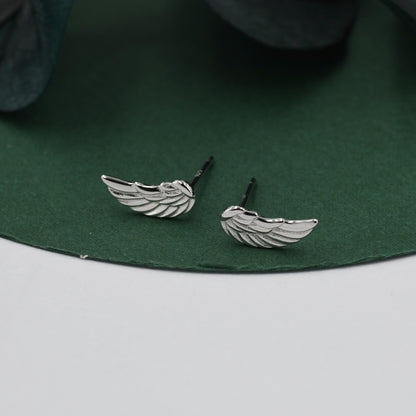 Angel Wings Stud Earrings in Sterling Silver, Feather Earrings, Silver Wing Earrings