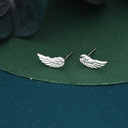 Angel Wings Stud Earrings in Sterling Silver, Feather Earrings, Silver Wing Earrings