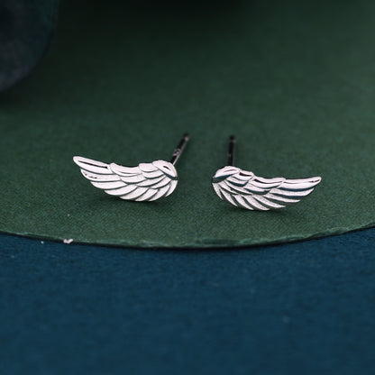 Angel Wings Stud Earrings in Sterling Silver, Feather Earrings, Silver Wing Earrings