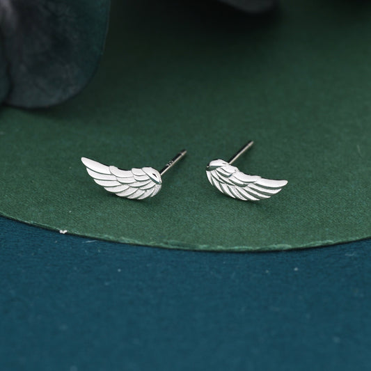 Angel Wings Stud Earrings in Sterling Silver, Feather Earrings, Silver Wing Earrings